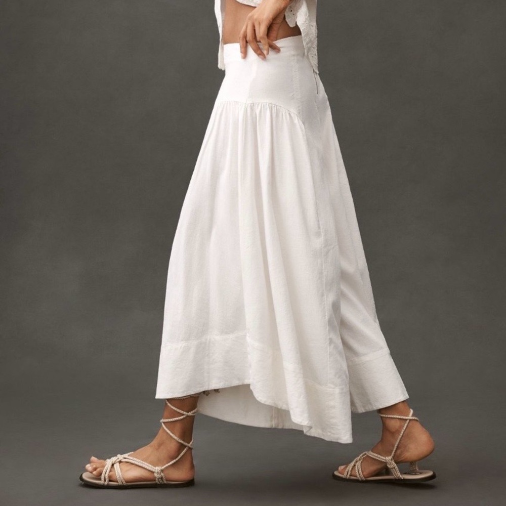 Anthropologie Linen White Extended Waist Gaucho Pants 12 NWT - Picture 3 of 13
